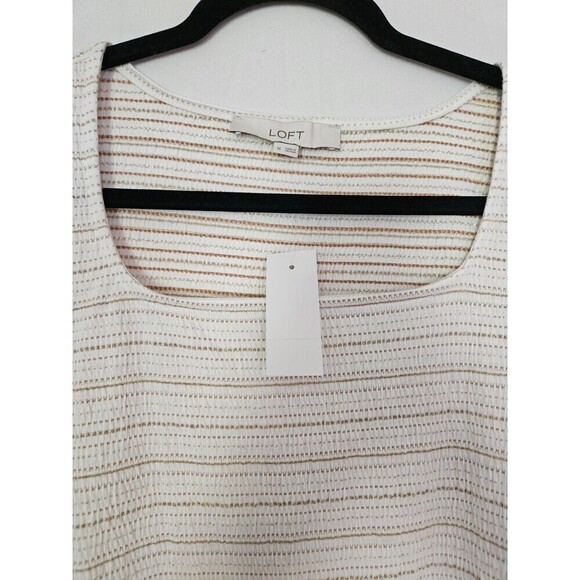 Loft Stripe Stretchy Top Women's Puff Long Sleeve Oat-Gold Size M Brand New - Picture 3 of 9